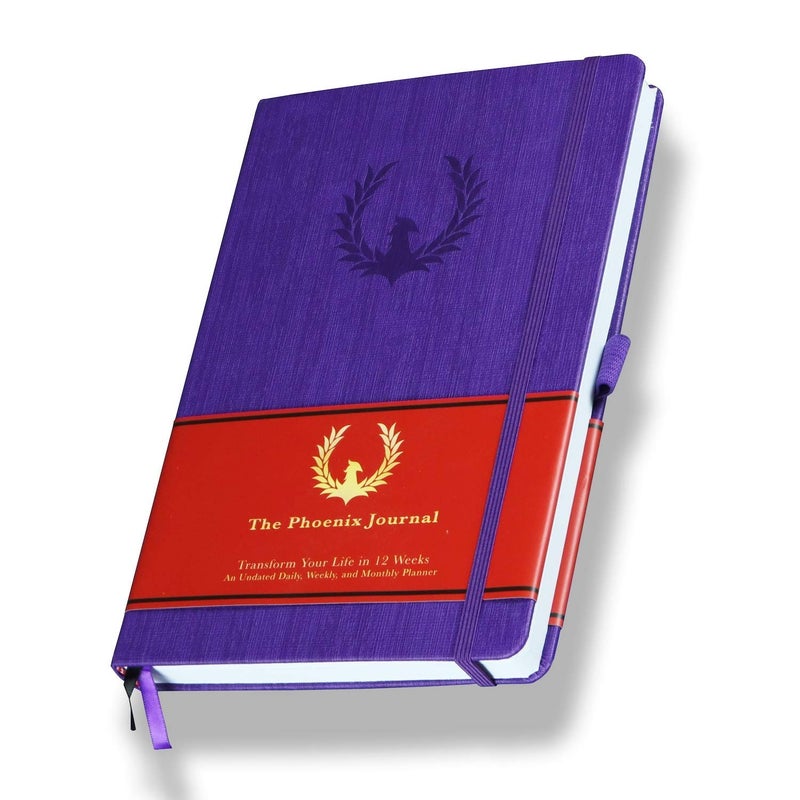 فينيكس بلانر The Phoenix Journal - أفضل منظم وتقويم لتخطيط الأهداف اليومية لتحديد الأهداف والامتنان والسعادة والإنتاجية - لوحة الرؤية وتتبع العادات - غلاف فني غير مؤرخ لمدة 12 أسبوعًا (أرجواني) - Image 1